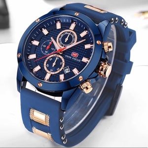Men’s Sports Watch - Blue & Gold - Mini Focus Watch - Men’s Watch - New w/Box
